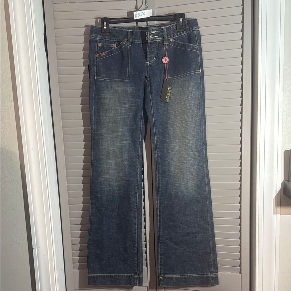 Blue Flare Wide Leg Jeans with Medium Wash